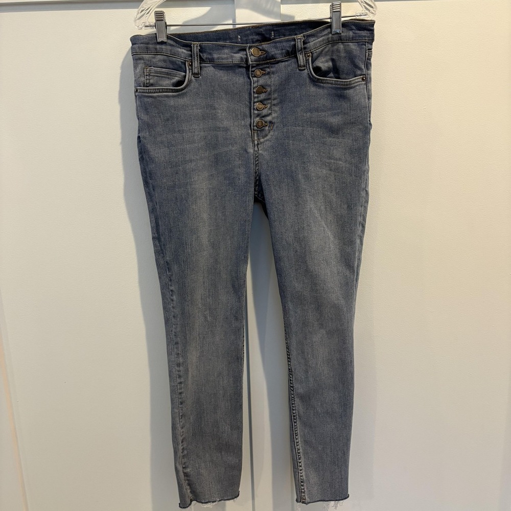 Free People Jeans Size 29 Blue High Rise‎ Button Fly Skinny Raw Hem Medium Wash